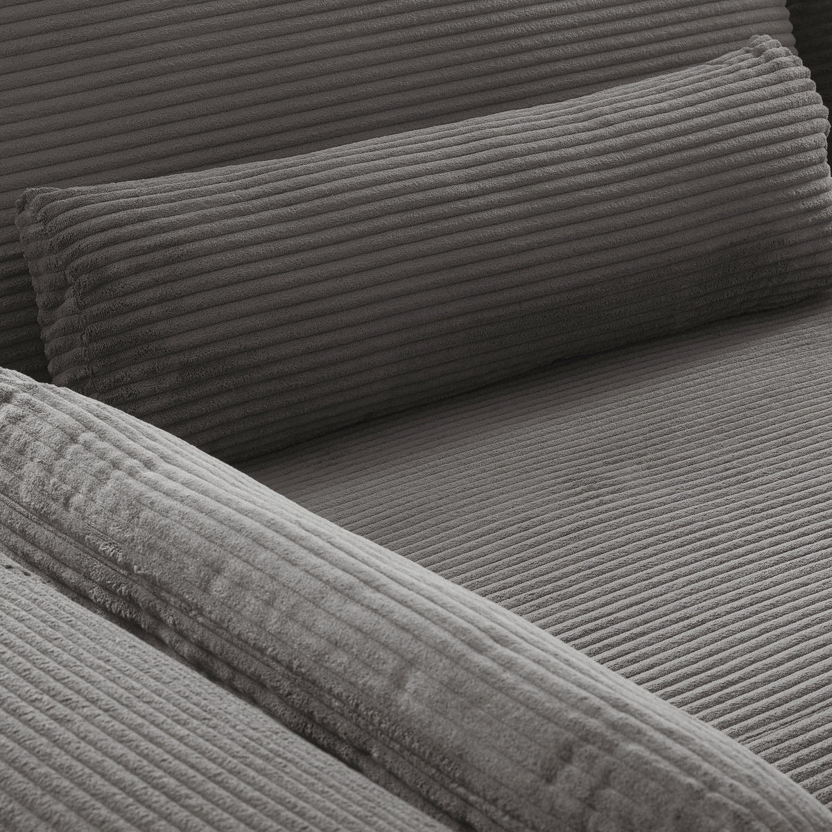 ECKSOFA Grau Cord Nierenkissen, Rückenkissen  - Schwarz/Grau, Design, Textil/Metall (172/313cm) - P & B