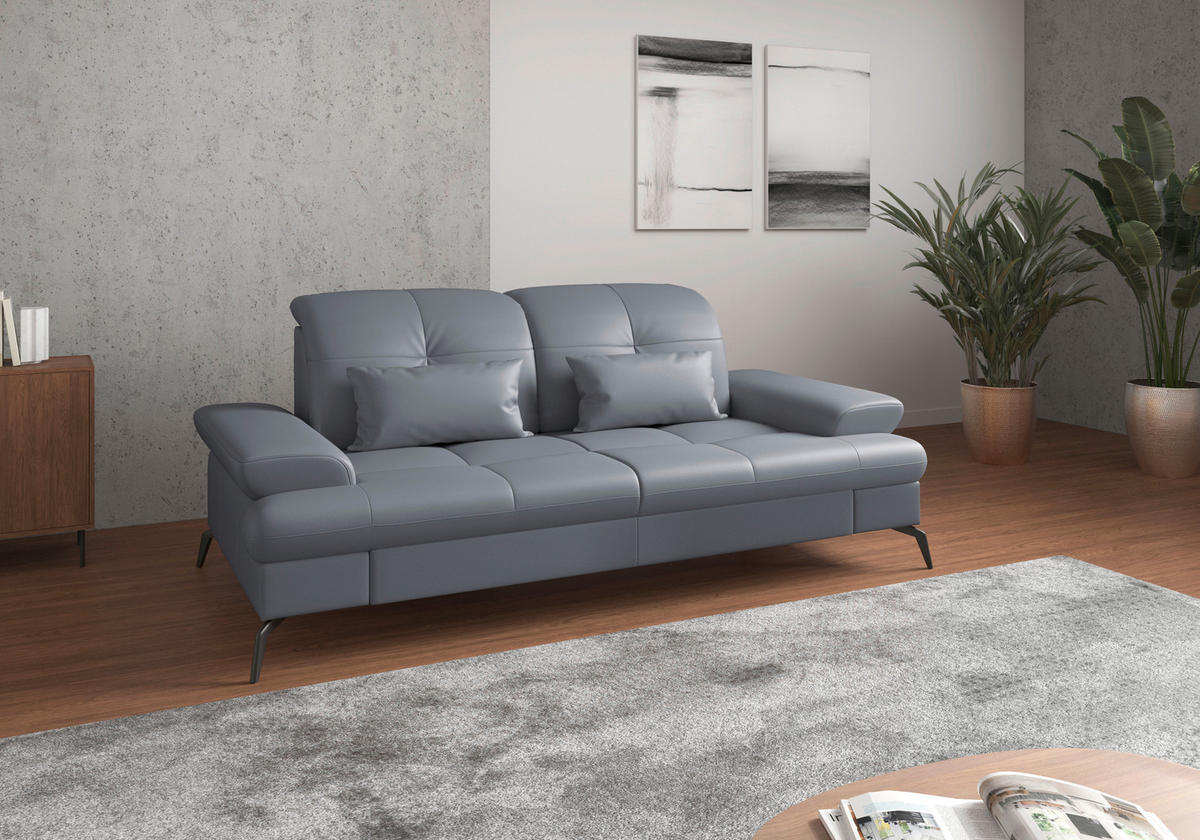 2,5-SITZER in Leder Graublau  - Graublau/Schwarz, KONVENTIONELL, Leder/Metall (202/90/122cm) - Sit & More