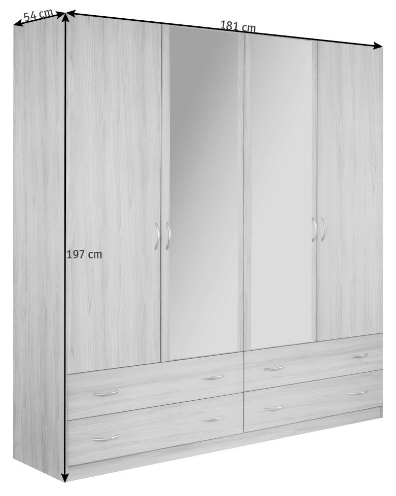 DREHTÜRENSCHRANK 181/197/54 cm 4-türig  - Silberfarben/Weiß, KONVENTIONELL, Glas/Holzwerkstoff (181/197/54cm) - Boxxx