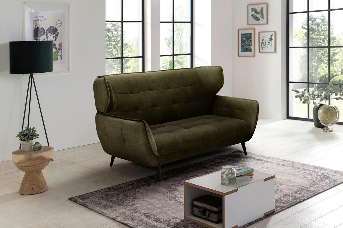 2-SITZER-SOFA in Mikrofaser Olivgrün  - Schwarz/Olivgrün, Modern, Textil/Metall (191/105/98cm) - MID.YOU