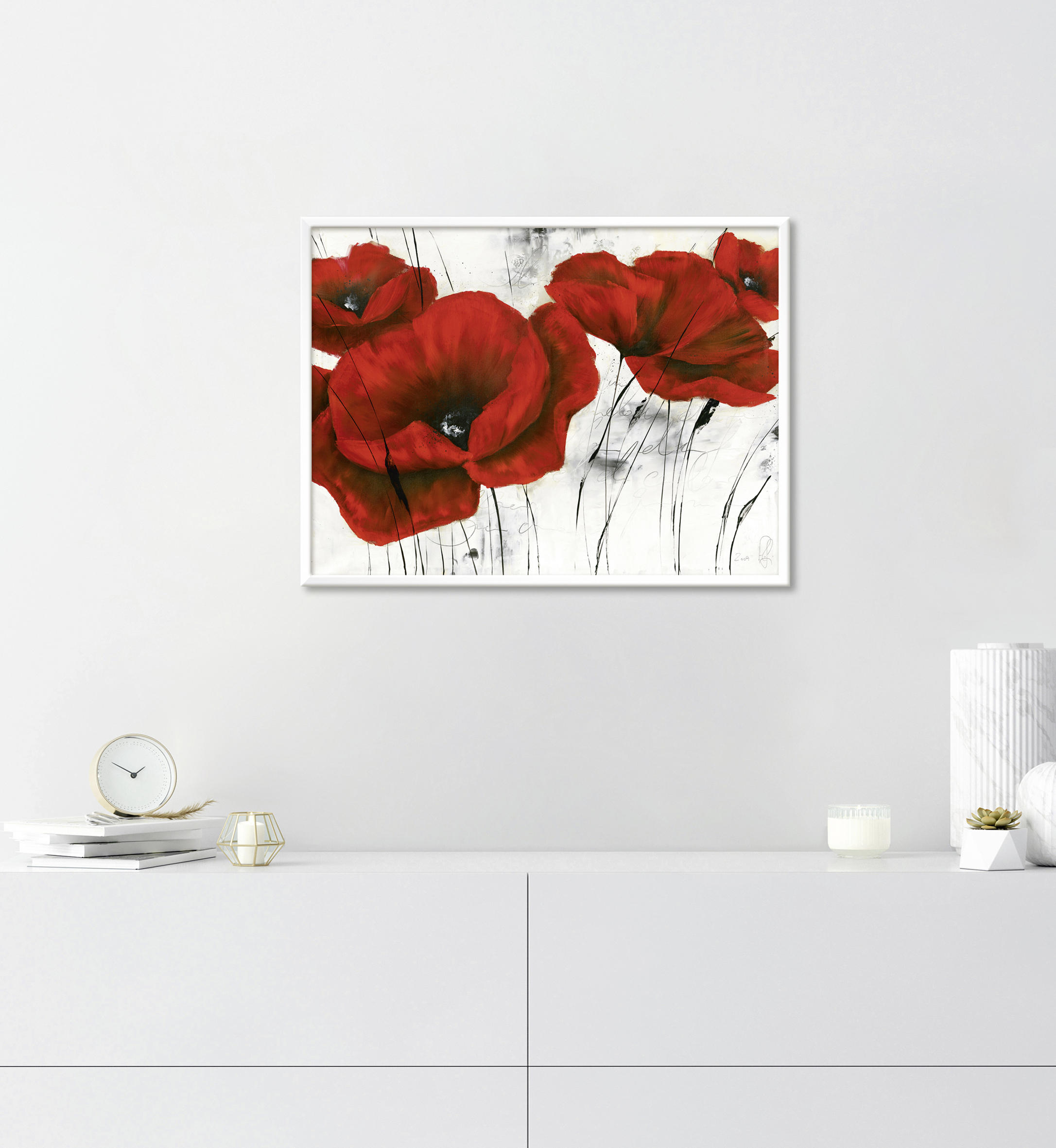 KUNSTDRUCK Isabelle Zacher-Finet Blumen Pavot d’hiver V - Rot/Schwarz, Basics, Papier (40/30cm) - Monee