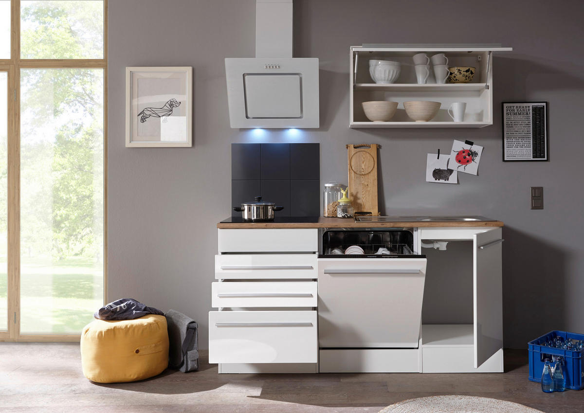 KÜCHENBLOCK 290 cm   in Weiß, Eichefarben  - Wildeiche/Edelstahlfarben, Basics, Holzwerkstoff/Kunststoff (290cm) - Respekta