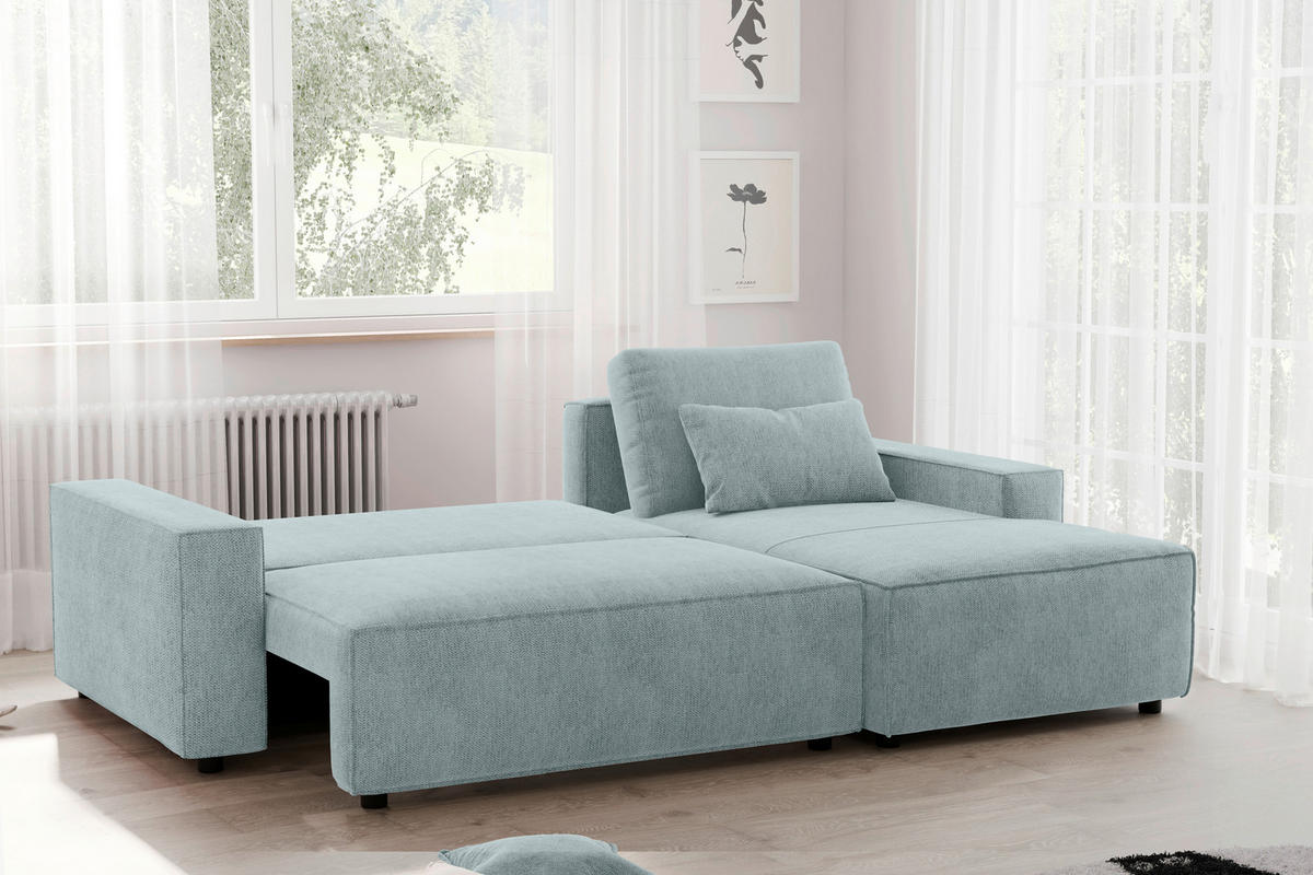 ECKSCHLAFSOFA  mit seitenverkehrt erhältlich, Rücken echt Chenille Mintgrün  - Schwarz/Mintgrün, MODERN, Kunststoff/Textil (247/154cm) - Livetastic