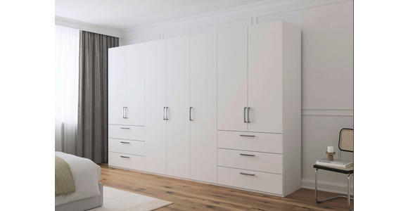 DREHTÜRENSCHRANK 350/235/61 cm,  in Weiß, 7-türig  - Edelstahlfarben/Weiß, Basics, Holzwerkstoff/Metall (350/235/61cm) - Novel