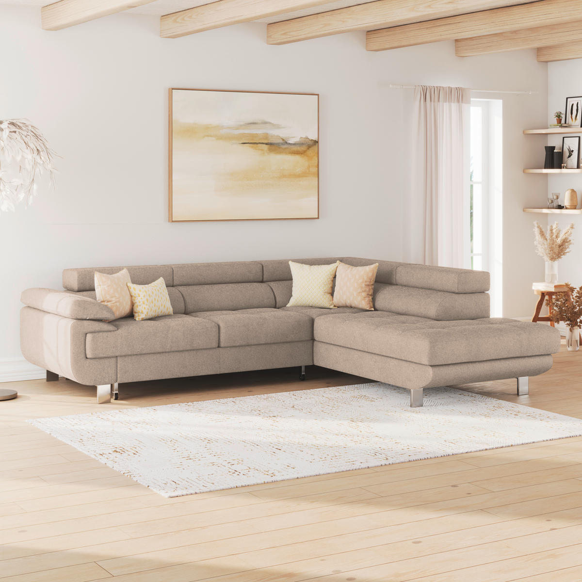 ECKSOFA Beige Drell  - Beige, MODERN, Textil/Metall (270/230cm) - MID.YOU