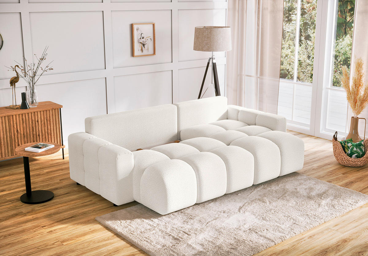 ECKSOFA Luki Weiß Bouclé  - Schwarz/Weiß, Design, Kunststoff/Textil (233/142cm) - Livetastic