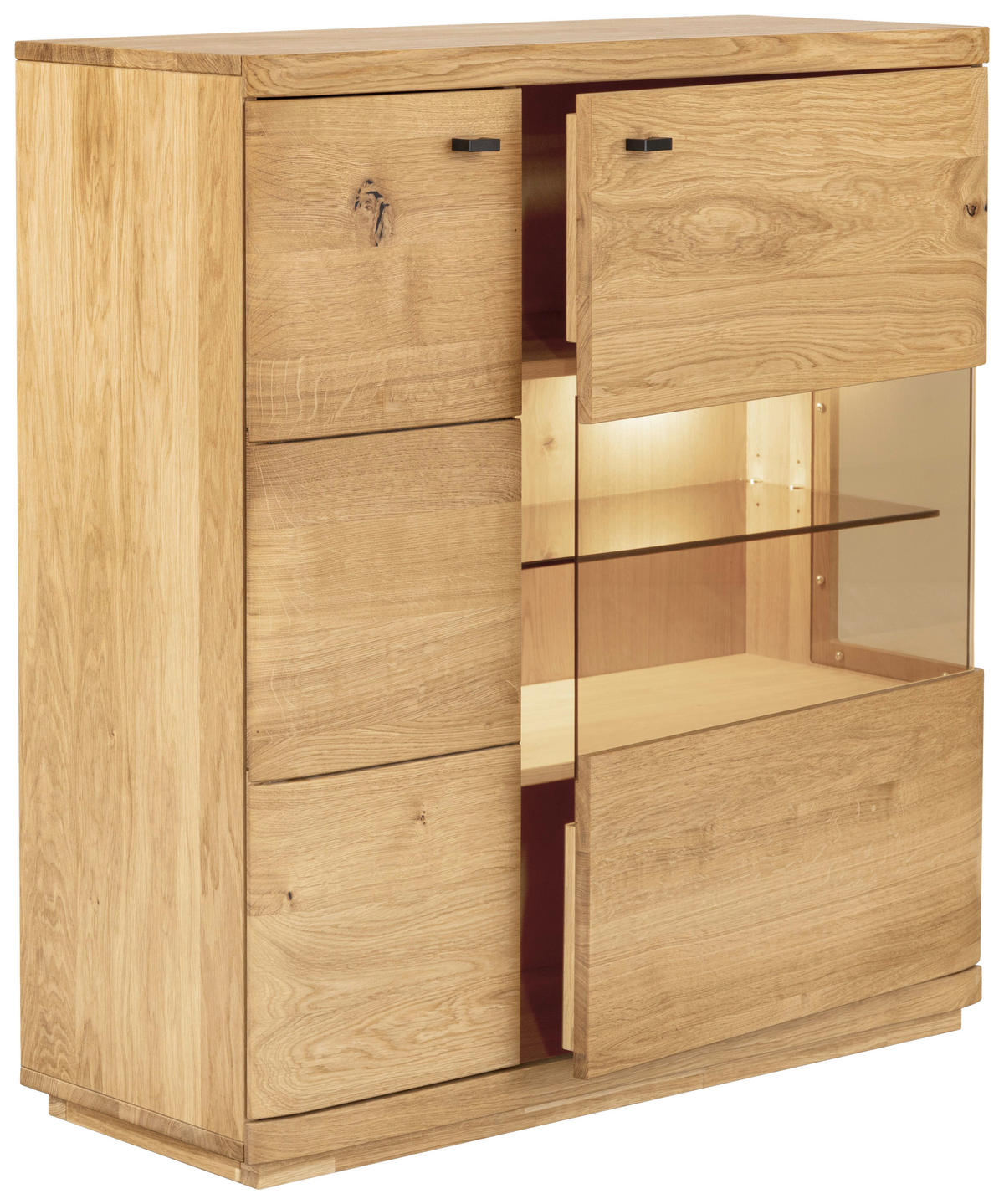 HIGHBOARD Eichefarben  99/141/38 cm  - Eichefarben/Schwarz, Natur, Glas/Holz (99/141/38cm) - Linea Natura