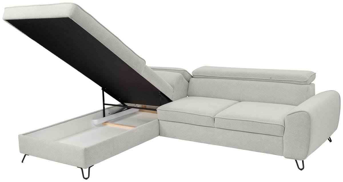 ECKSOFA in Flachgewebe Hellgrau  - Hellgrau/Schwarz, Design, Textil/Metall (200/250cm) - Stylife