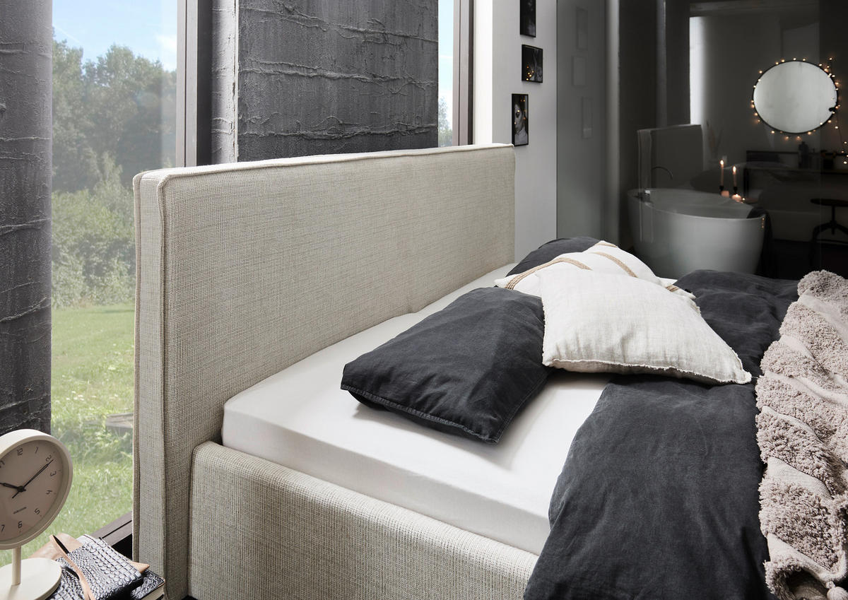 POLSTERBETT 180/200 cm  in Greige  - Greige/Birkefarben, Design, Holz/Textil (180/200cm) - home24
