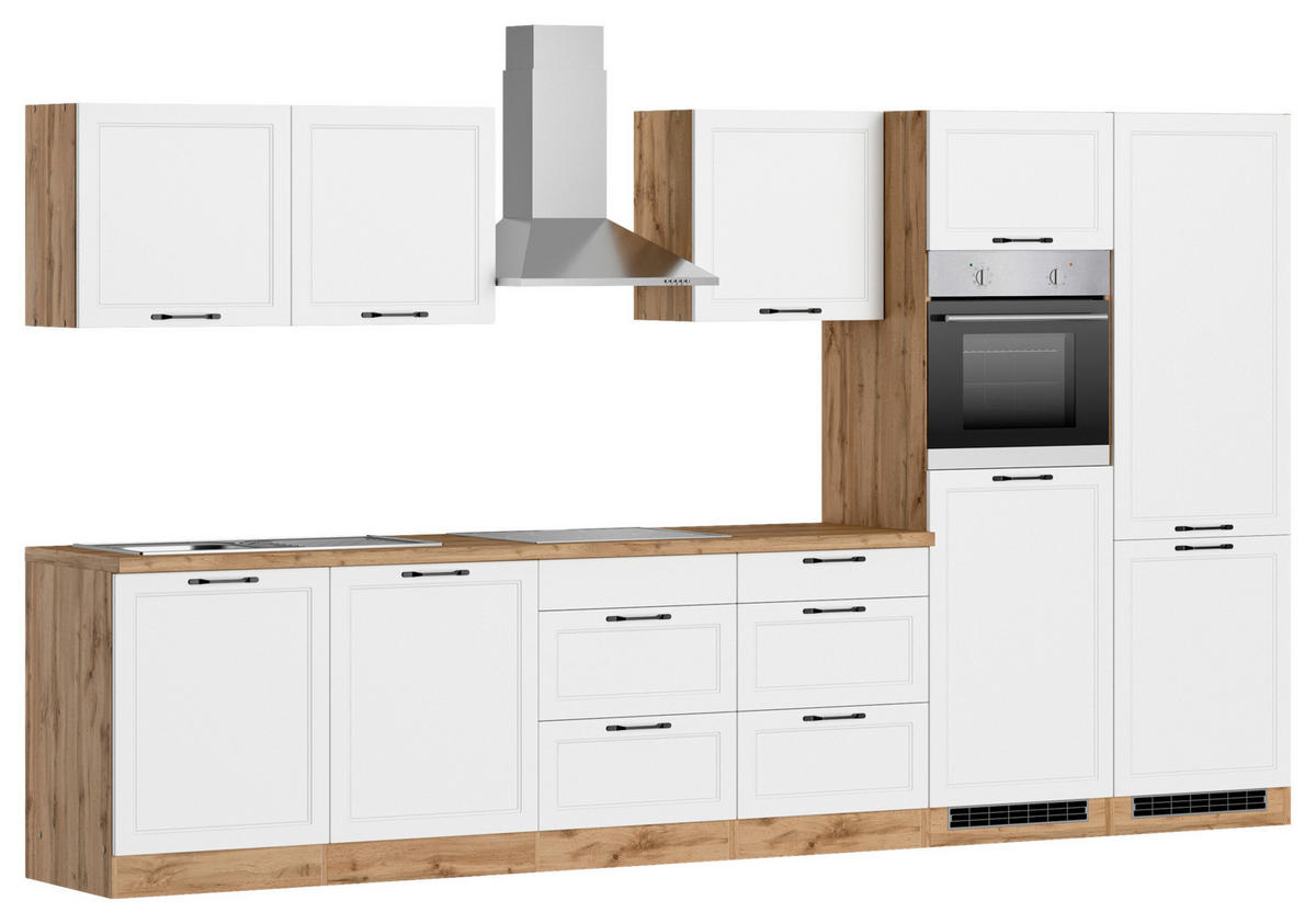KÜCHENBLOCK 360 cm   in Weiss, Eiche Wotan  - Weiss/Eiche Wotan, Lifestyle, Holzwerkstoff/Metall (360cm) - Frommholz