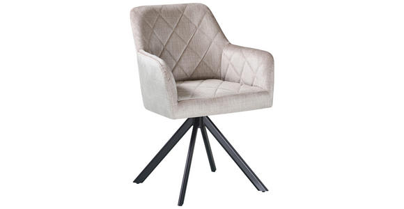 ARMLEHNSTUHL  Stoffauswahl, Sitzfläche 360° drehbar Samt  - Beige/Schwarz, Design, Textil/Metall (60/87/58cm) - Carryhome