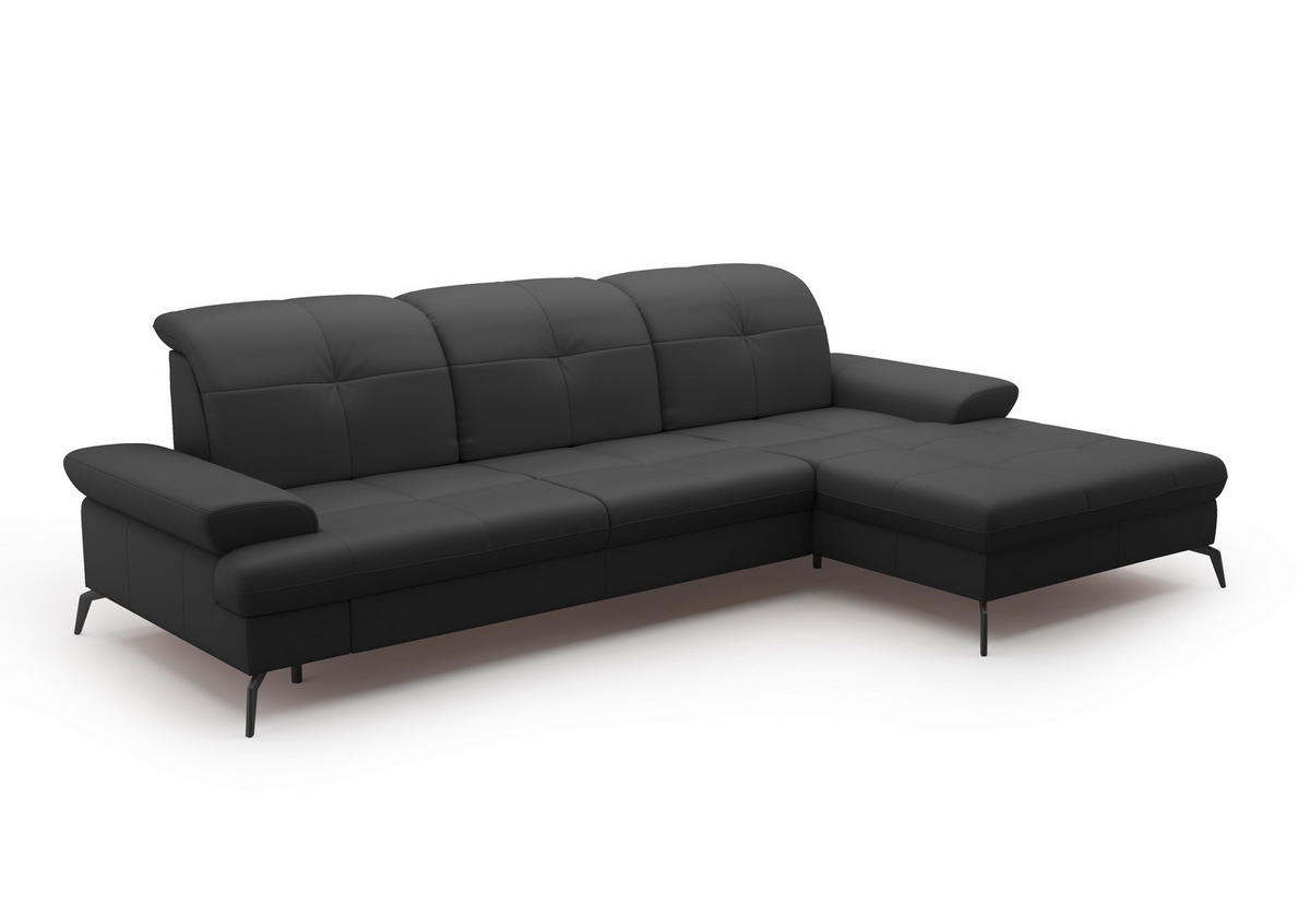 ECKSOFA in Echtleder Schwarz  - Schwarz, Konventionell, Leder/Metall (279/185cm) - Sit & More