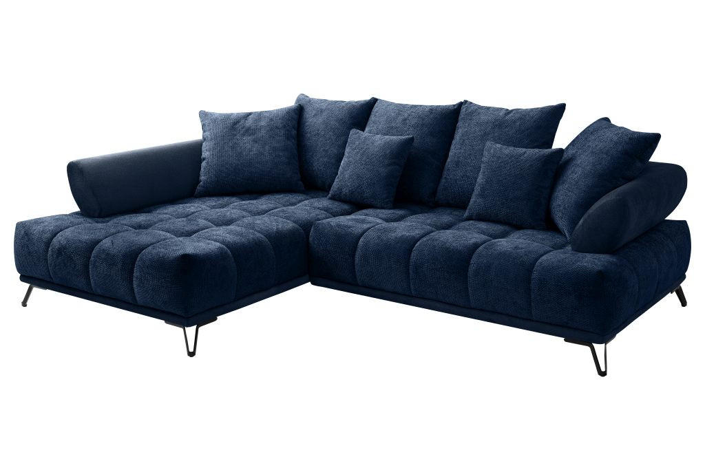 ECKSOFA in Chenille Dunkelblau  - Schwarz/Dunkelblau, Modern, Textil/Metall (184/262cm) - MID.YOU