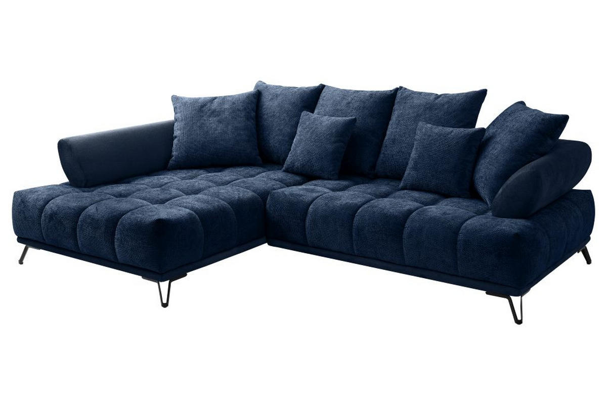 ECKSOFA in Chenille Dunkelblau  - Schwarz/Dunkelblau, Modern, Textil/Metall (184/262cm) - MID.YOU