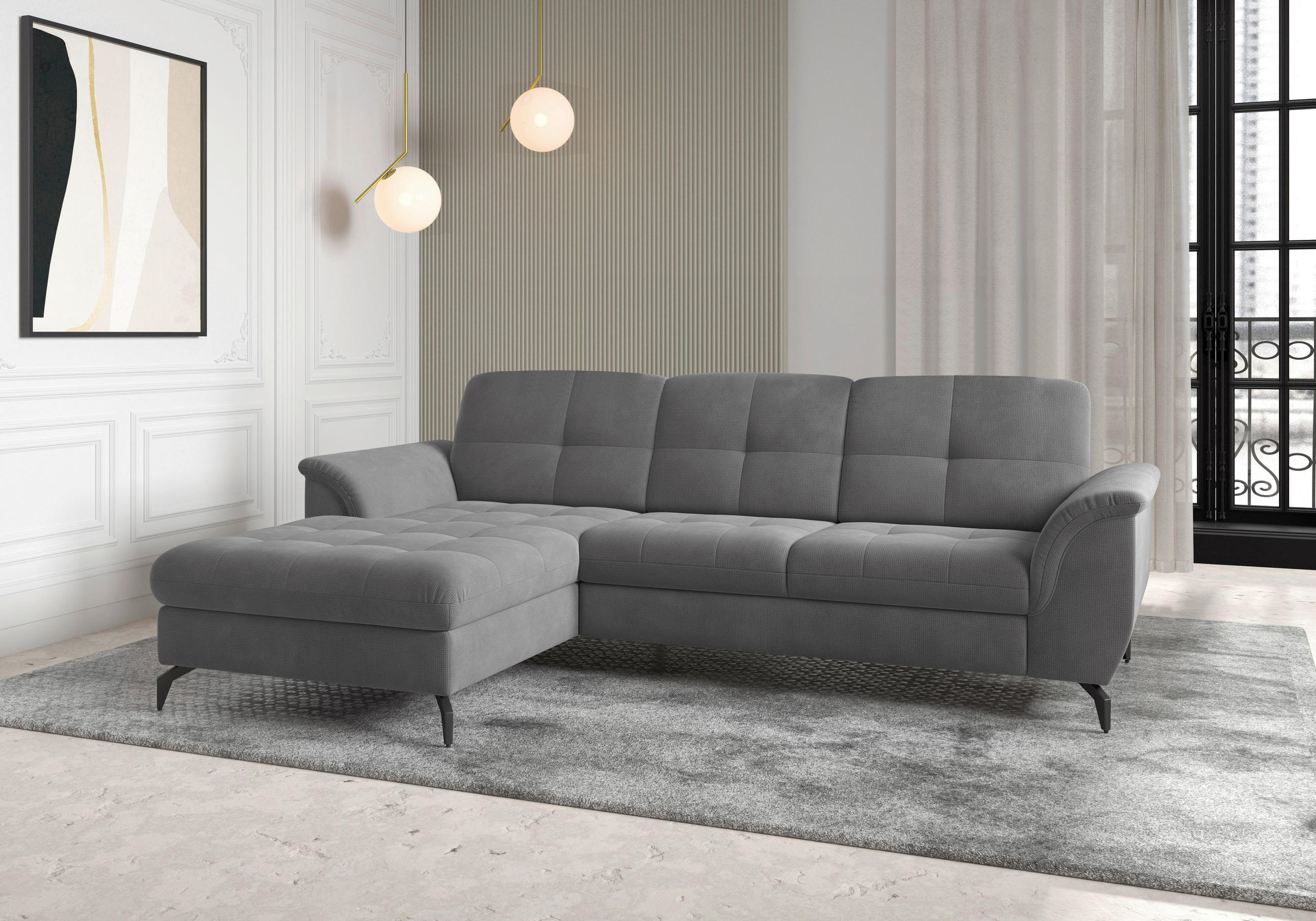ECKSOFA in Flachgewebe Grau  164/262 cm  - Schwarz/Grau, MODERN, Textil/Metall (164/262cm) - Sit & More