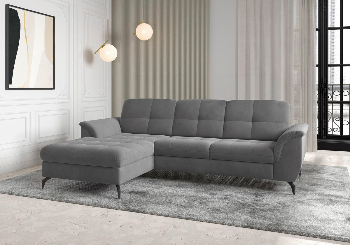 ECKSOFA ZORA E Grau Flachgewebe  - Schwarz/Grau, MODERN, Textil/Metall (164/262cm) - Sit & More