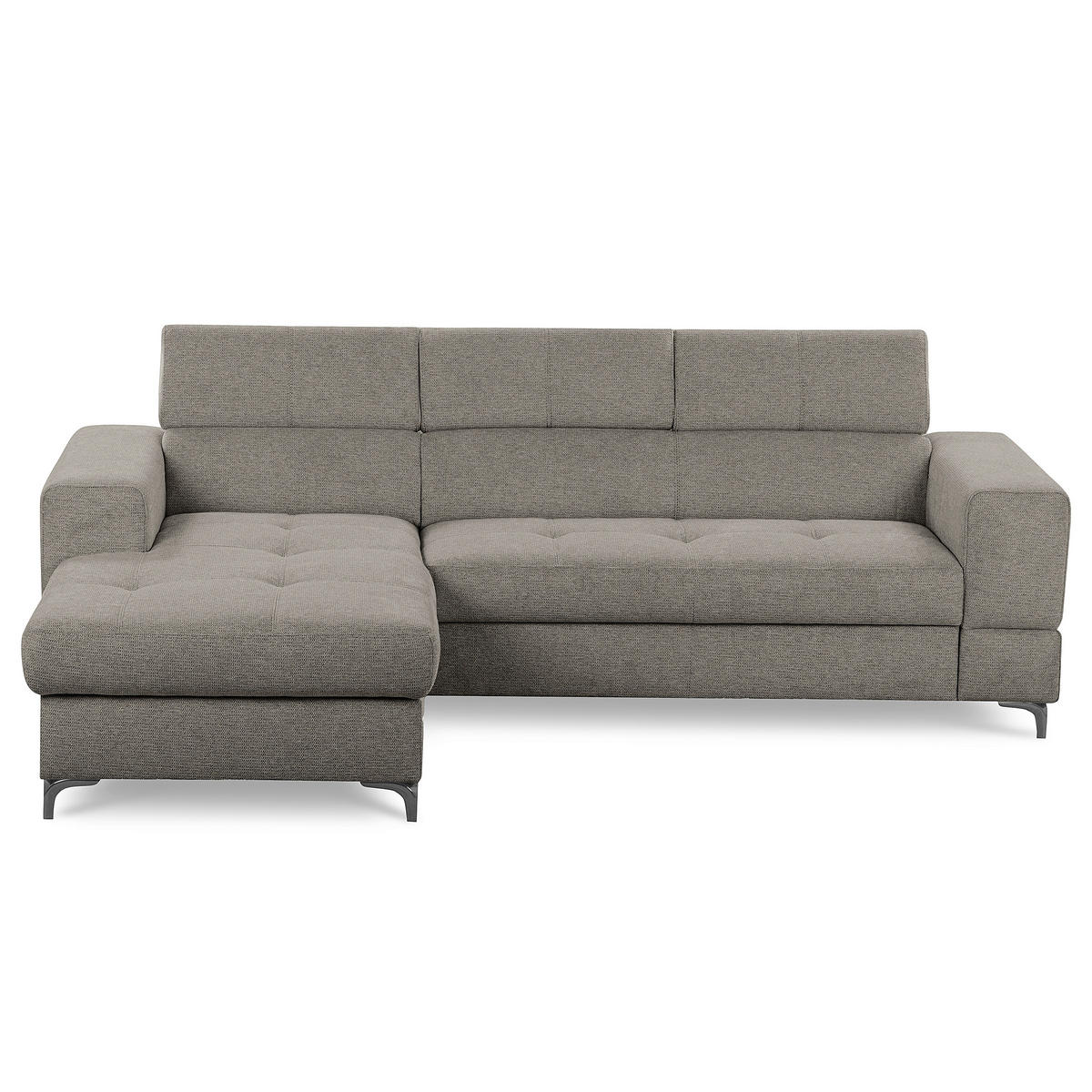 ECKSOFA TORINO Graphitfarben Chenille Bettkasten, Kopfteilverstellung  - Schwarzchrom/Graphitfarben, Design, Textil/Metall (173/247cm) - Livetastic