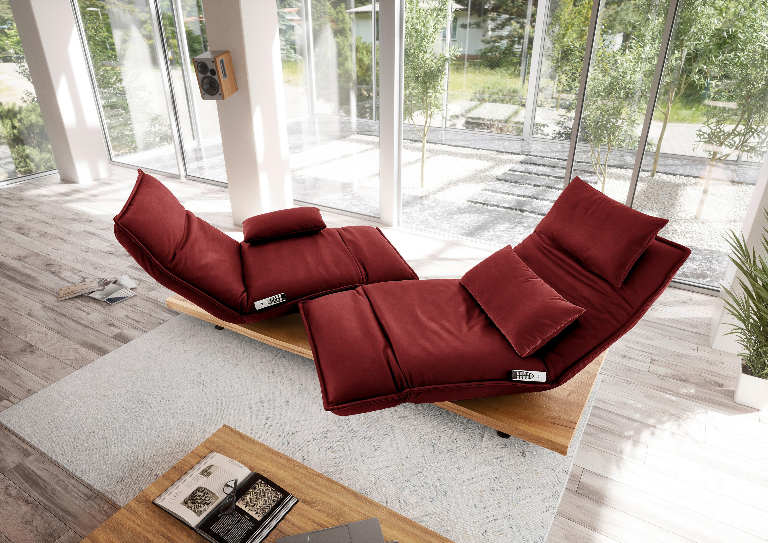 2-SITZER-SOFA in Echtleder Rot  - Eichefarben/Rot, Natur, Leder/Holz (240/63/115cm) - Koinor