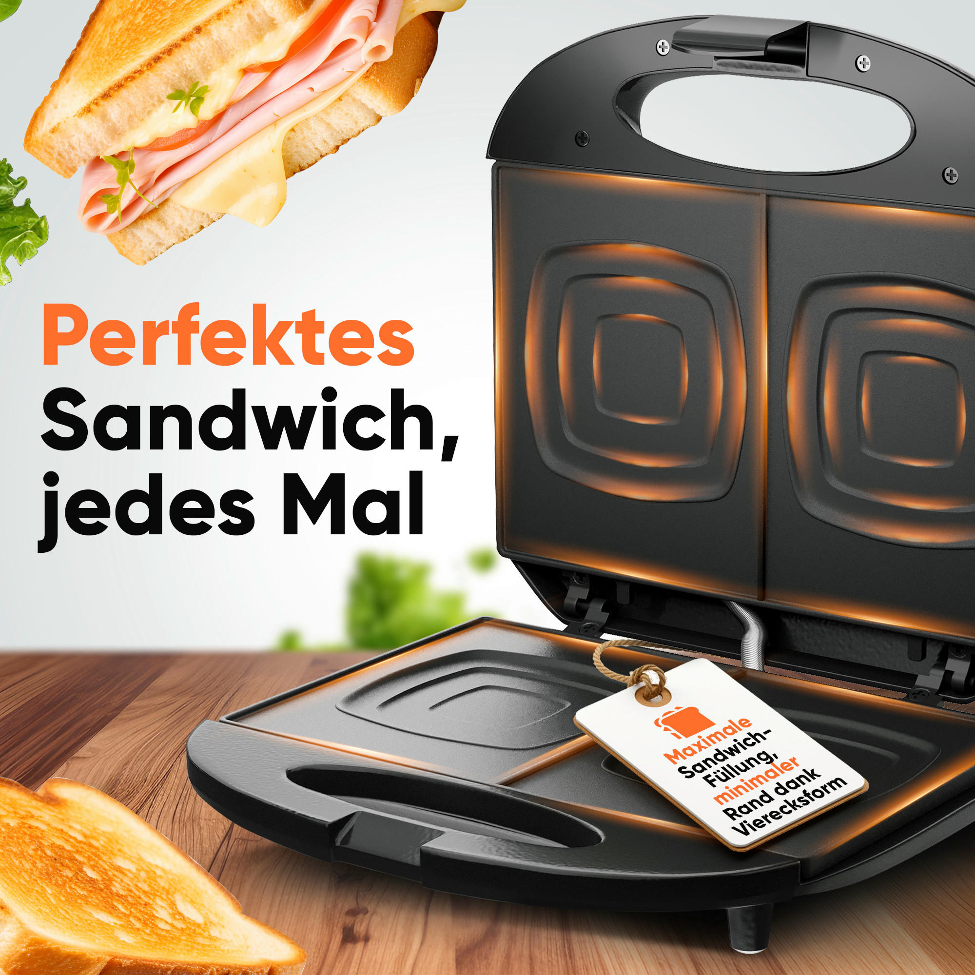 SANDWICHTOASTER  - Schwarz, Basics, Kunststoff/Metall (22.7/8.9/20.7cm) - Bomann