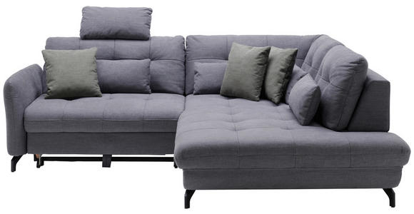 ECKSOFA in Flachgewebe, Leinenoptik Dunkelgrau  - Dunkelgrau/Schwarz, Design, Textil/Metall (247/208cm) - Xora