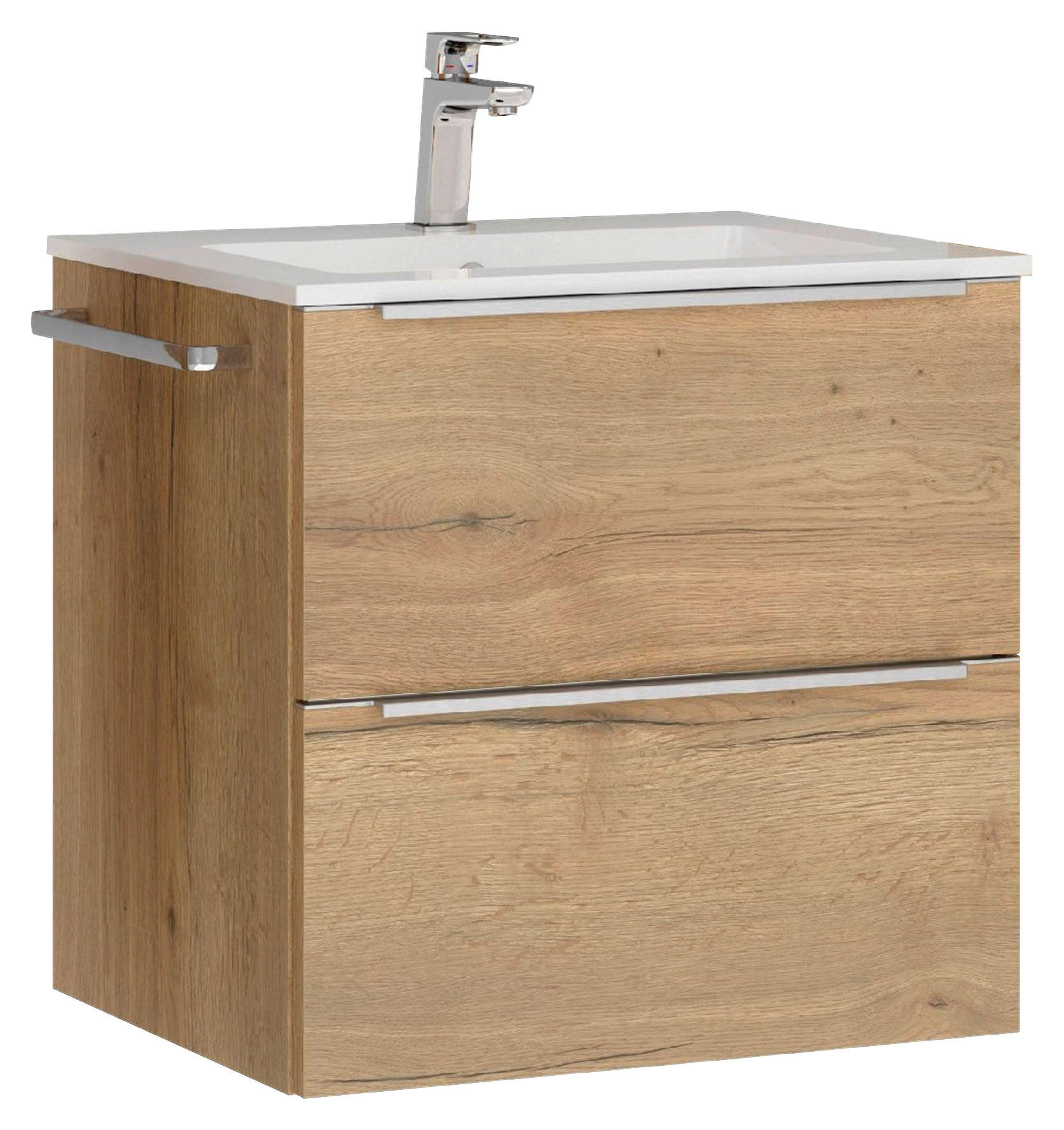 WASCHTISCHKOMBI 61 cm  - Edelstahlfarben/Eichefarben, MODERN, Holzwerkstoff/Stein (61cm) - Nobilia