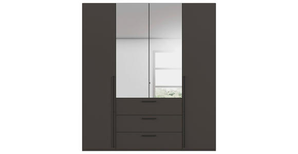 DREHTÜRENSCHRANK 201/223/61 cm,  in Graphitfarben, 4-türig  - Chromfarben/Schwarz, Basics, Glas/Holzwerkstoff (201/223/61cm) - Novel
