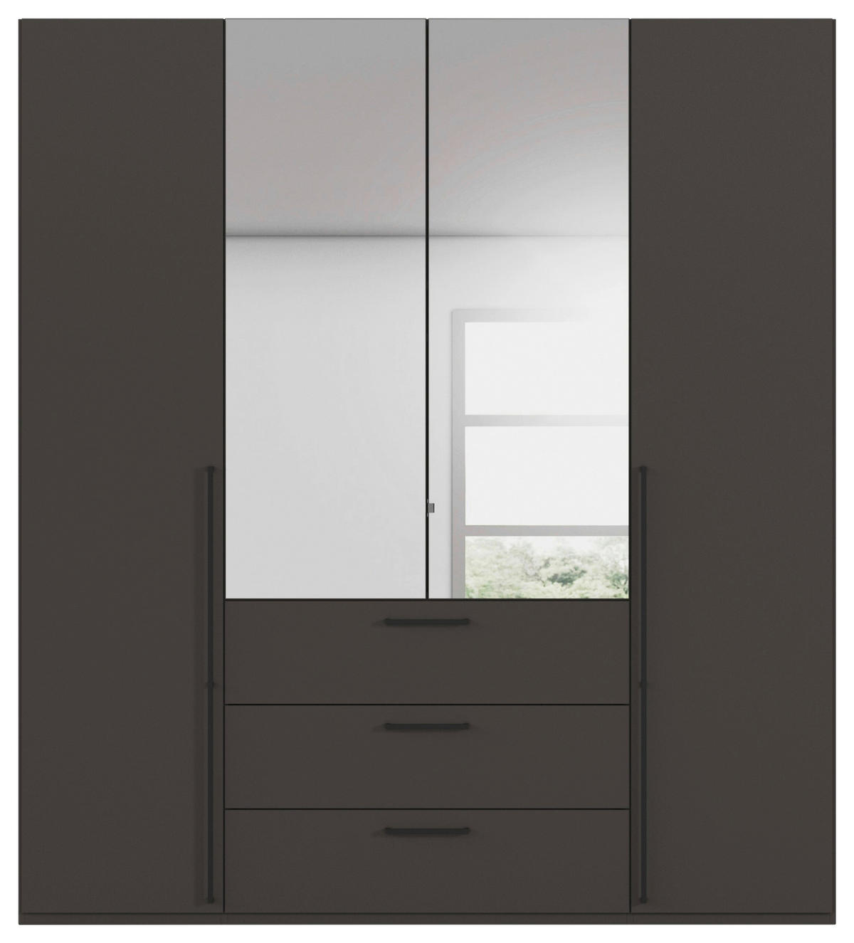 DREHTÜRENSCHRANK 201/223/61 cm,  in Graphitfarben, 4-türig  - Chromfarben/Schwarz, Basics, Glas/Holzwerkstoff (201/223/61cm) - Novel