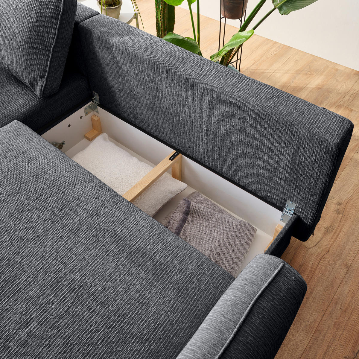 ECKSOFA in Struktur Grau  - Schwarz/Grau, Konventionell, Holz/Textil (170/247cm) - Carryhome