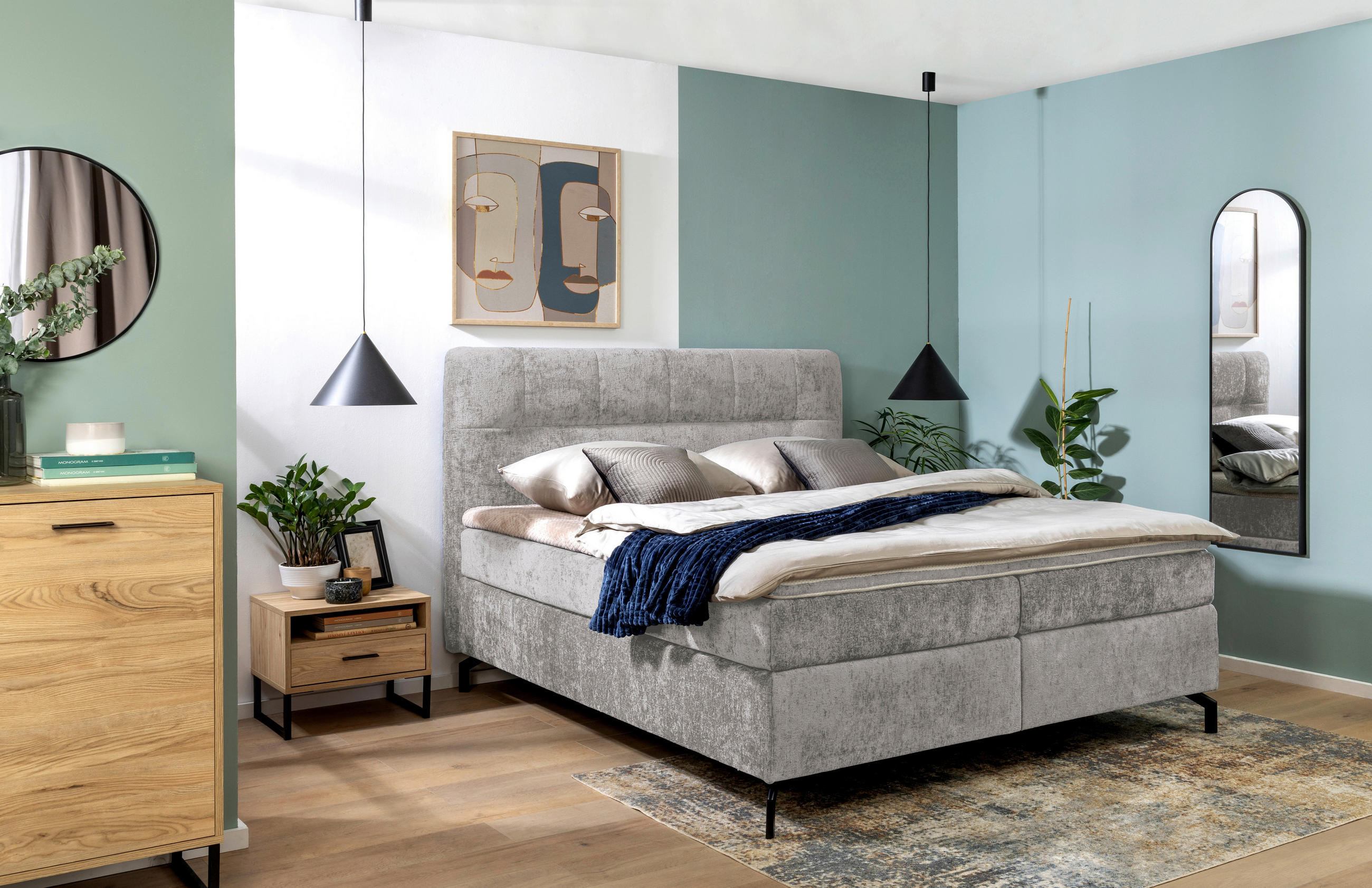 BOXSPRINGBETT 180/200 cm  in Grau  - Schwarz/Grau, Design, Textil/Metall (180/200cm) - Esposa