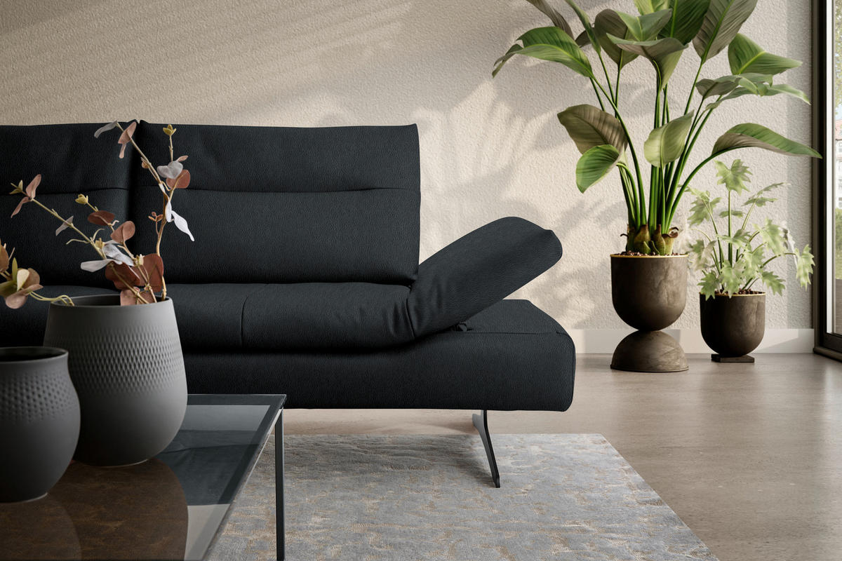 ECKSOFA in Echtleder Schwarz  158/342 cm  - Schwarz, MODERN, Leder/Metall (158/342cm) - Chilliano