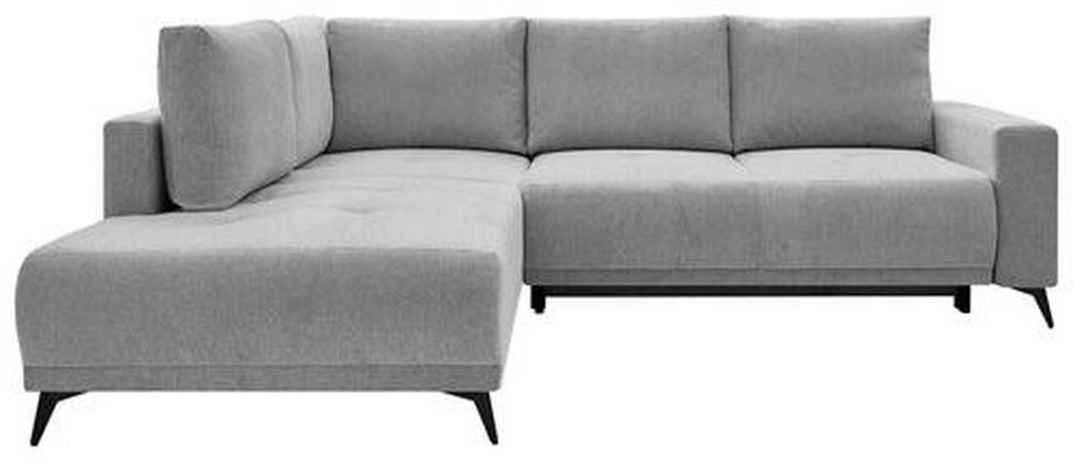 ECKSOFA RAFAEL Hellgrau Struktur Rückenkissen, Bettkasten  - Hellgrau/Schwarz, Design, Textil/Metall (218/269cm) - P & B