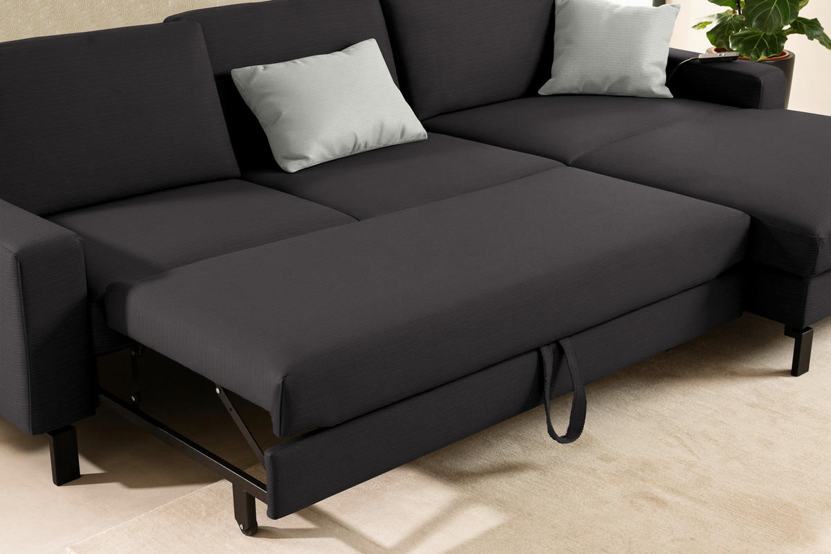 ECKSOFA Cord Dunkelbraun  - Dunkelbraun/Schwarz, Design, Textil/Metall (298/185cm) - Pure Home Lifestyle