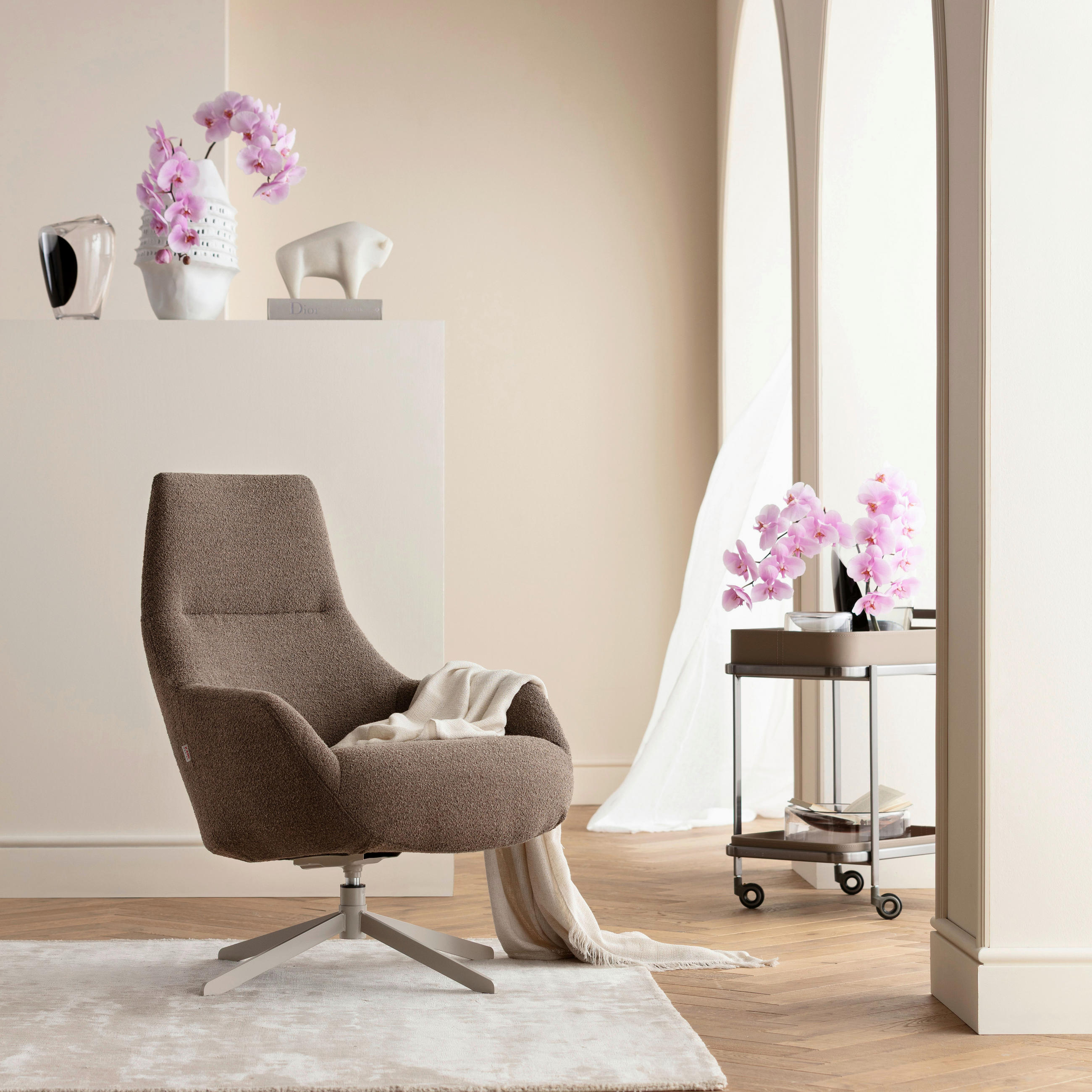 SESSEL in Bouclé Graubraun  - Greige/Graubraun, Design, Textil/Metall (76/100/81cm) - Kare-Design