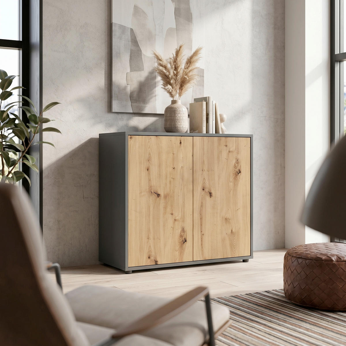 KOMMODE Mailand Typ 4, 79/73/33 cm,  - Anthrazit/Schwarz, MODERN, Holzwerkstoff/Kunststoff (79/73/33cm) - MID.YOU