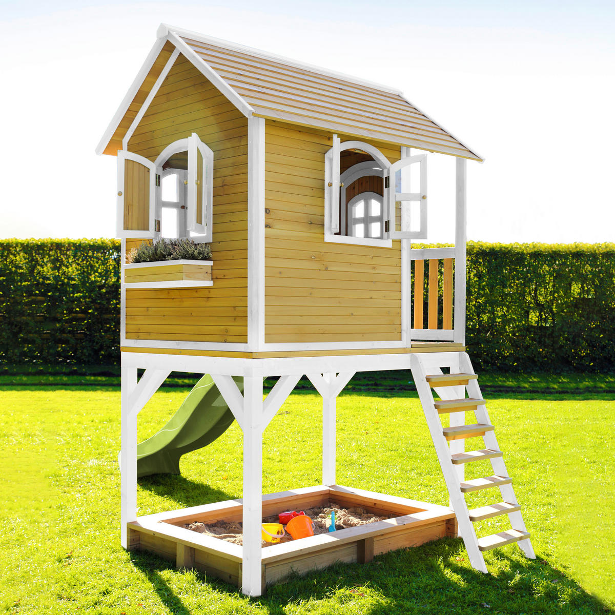 SPIELTURM 370/291/191 cm SPIELTURM SARAH  - Braun/Weiß, KONVENTIONELL, Holz/Kunststoff (370/291/191cm) - Ambia Garden