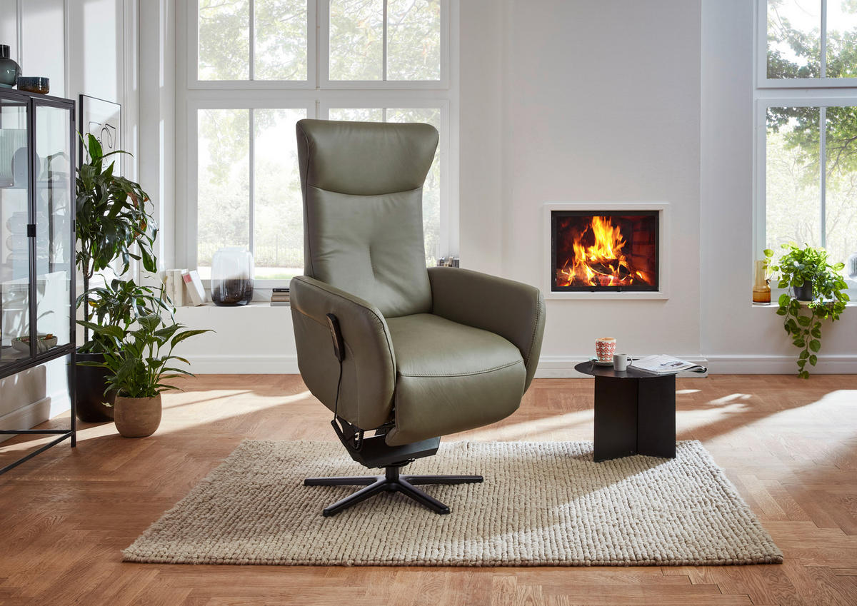 RELAXSESSEL in Leder Grau, Grün  - Schwarz/Grau, Design, Leder/Metall (76/114/83cm) - Beldomo Speed