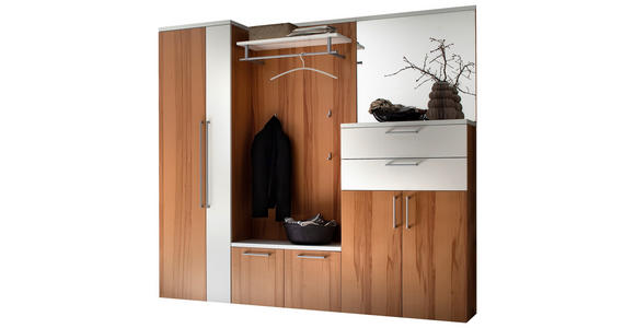 GARDEROBE 5-teilig in 222/201/35 cm - Buchefarben/Weiß, Design, Glas/Holz (222/201/35cm) - Moderano
