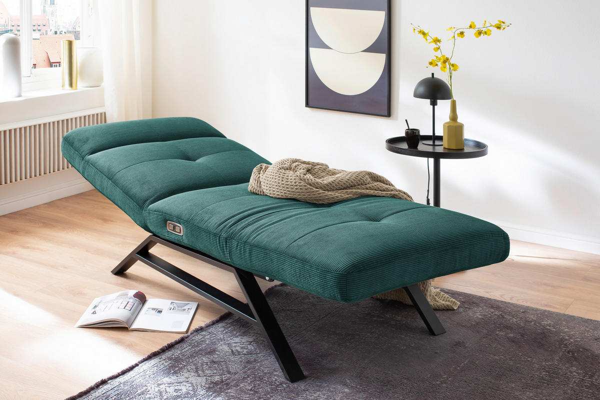 RELAXLIEGE in Cord Grün  - Schwarz/Grün, Design, Textil/Metall (80/54-113/158-198cm) - Pure Home Lifestyle