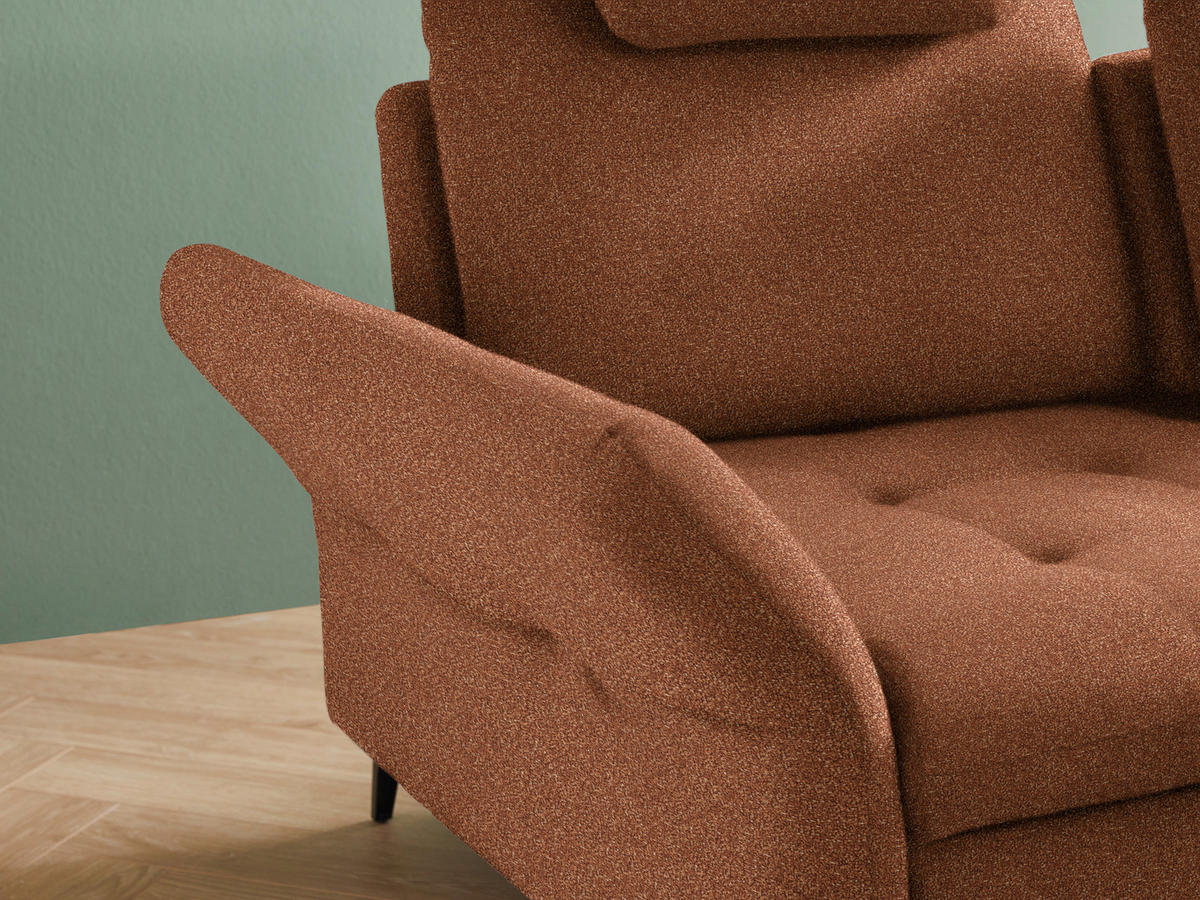 ECKSOFA in Bouclé Cognac  - Cognac/Schwarz, Natur, Textil/Metall (288/233cm) - Valnatura