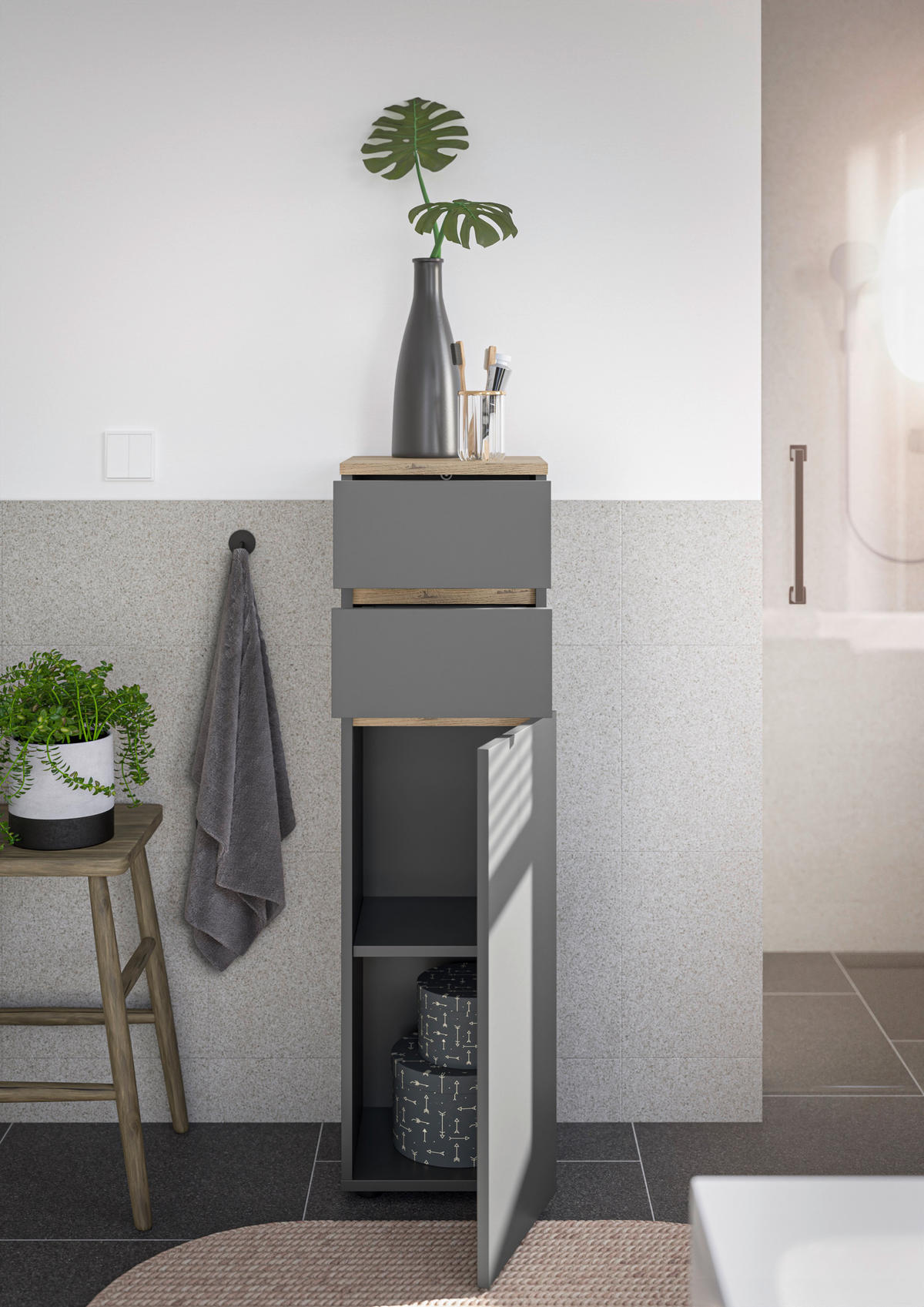 MIDISCHRANK 30/108/30 cm  - Eichefarben/Anthrazit, Design, Holzwerkstoff/Kunststoff (30/108/30cm) - home24