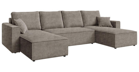 WOHNLANDSCHAFT Taupe Cord  - Taupe/Schwarz, KONVENTIONELL, Kunststoff/Textil (140/305/140cm) - Carryhome