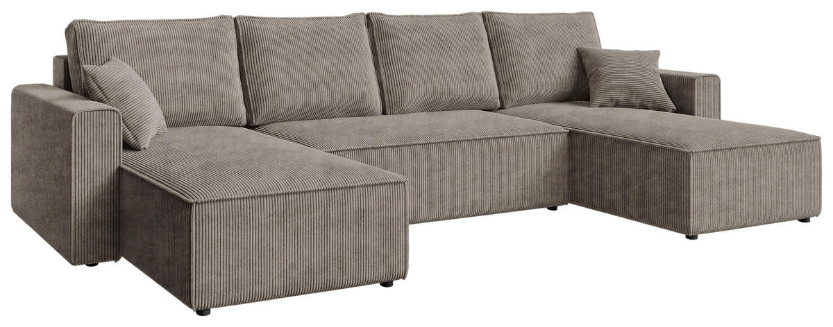 WOHNLANDSCHAFT Taupe Cord  - Taupe/Schwarz, KONVENTIONELL, Kunststoff/Textil (140/305/140cm) - Carryhome