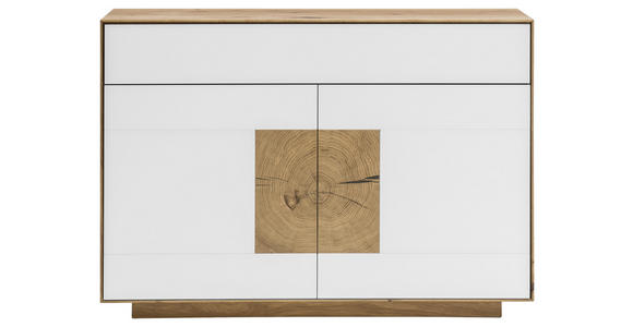 SIDEBOARD Asteiche massiv Weiß, Eichefarben Einlegeboden  - Eichefarben/Weiß, MODERN, Glas/Holz (120/87/40cm) - Linea Natura