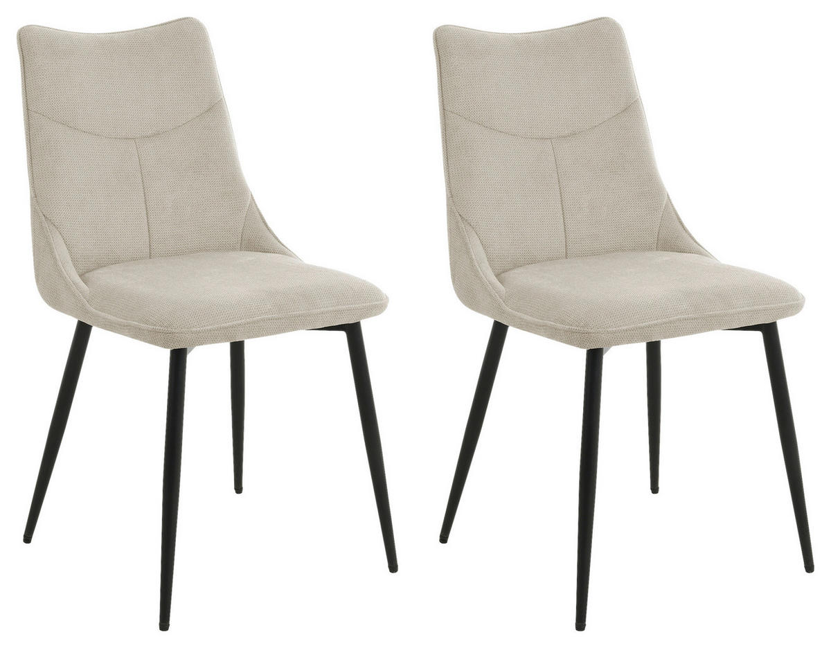 STUHL-SET 2 Stück  in Stahl Webstoff Metall, Textil  - Taupe/Schwarz, Design, Textil/Metall (59/88/47cm) - MID.YOU