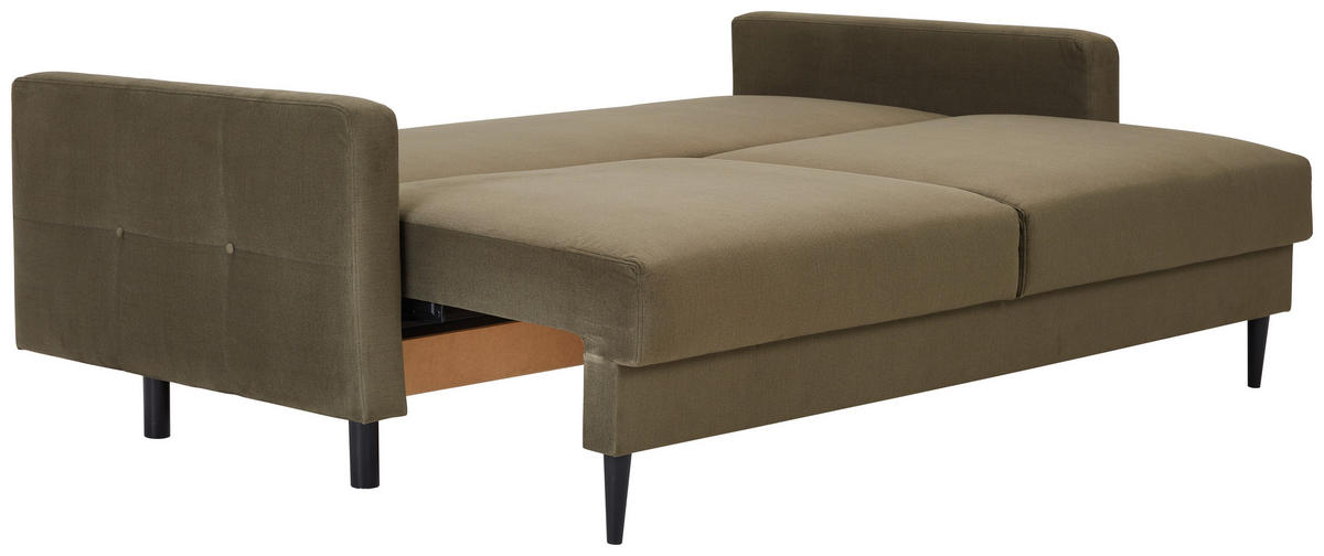 SCHLAFSOFA in Samt Olivgrün  - Schwarz/Olivgrün, Konventionell, Holz/Textil (220/95/98cm) - MID.YOU