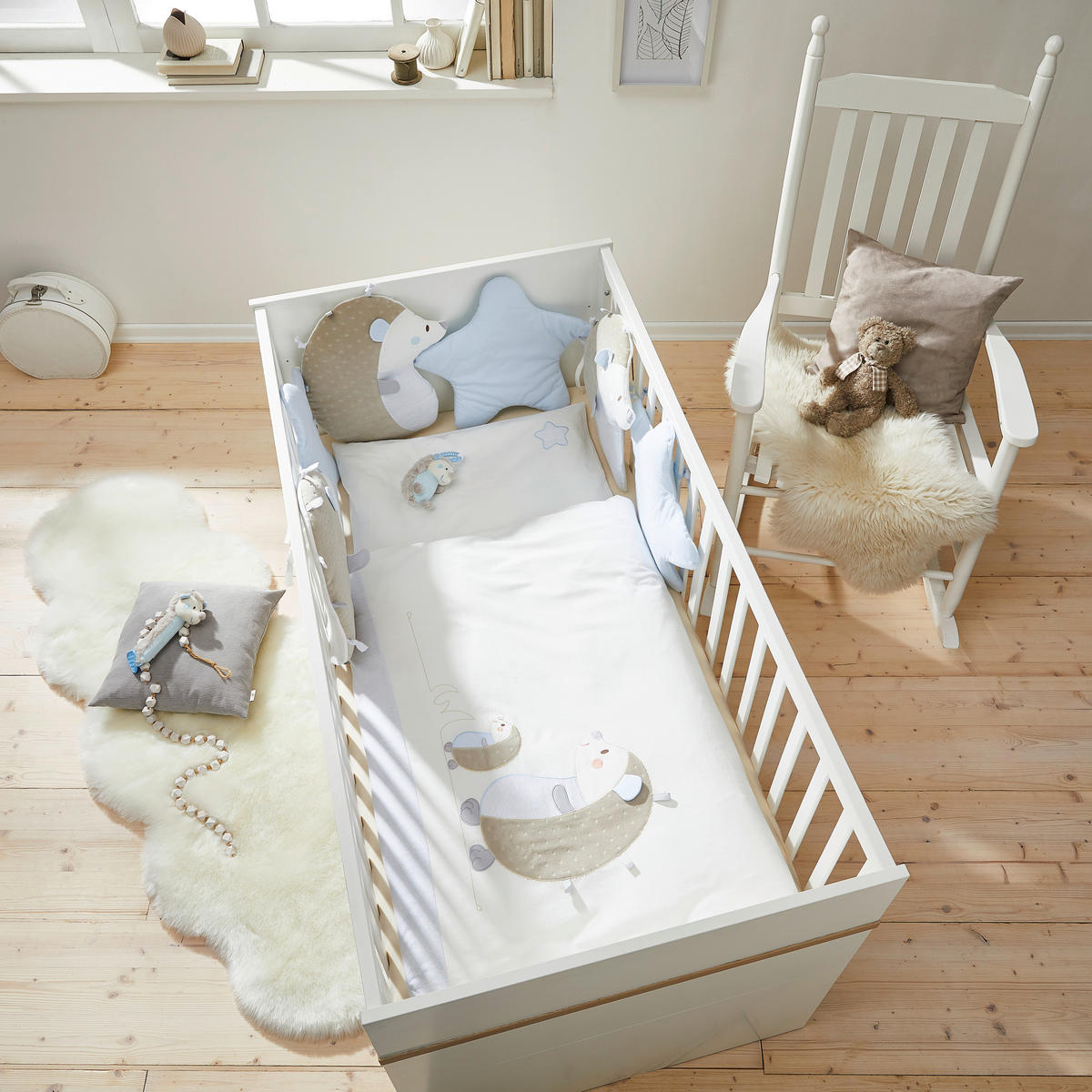 BABYBETTWÄSCHESET 100/135 cm  - Creme/Hellblau, Basics, Textil (100/135cm) - Patinio