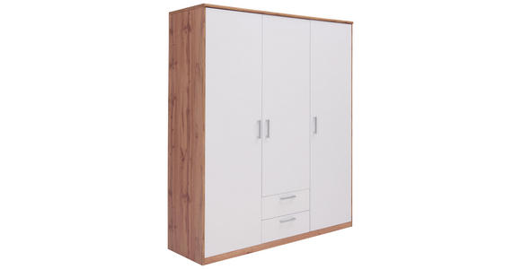 KLEIDERSCHRANK in Weiß, Eichefarben - Eichefarben/Silberfarben, KONVENTIONELL, Holzwerkstoff/Kunststoff (157/194/54cm) - Xora