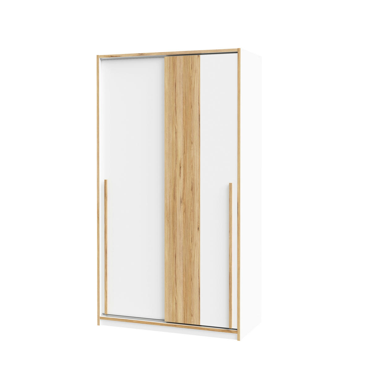DULAP CU UȘI CULISANTE in alb, culoare lemn stejar  - alb/culoare lemn stejar, Modern, plastic/metal (118,8/215/57,4cm) - Novel