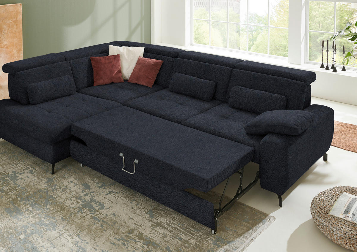 ECKSOFA in Chenille Schwarz  - Schwarz, Design, Textil/Metall (220/310cm) - Beldomo Style