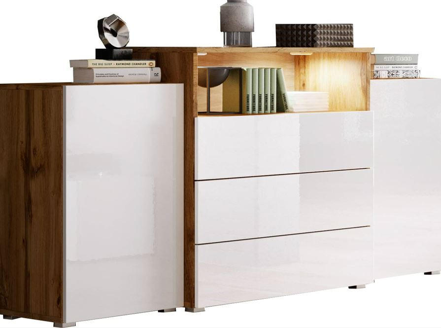 SIDEBOARD  in 150/68,7/32,5 cm  - Weiß Hochglanz/Eiche Wotan, LIFESTYLE, Holzwerkstoff/Kunststoff (150/68,7/32,5cm) - P & B